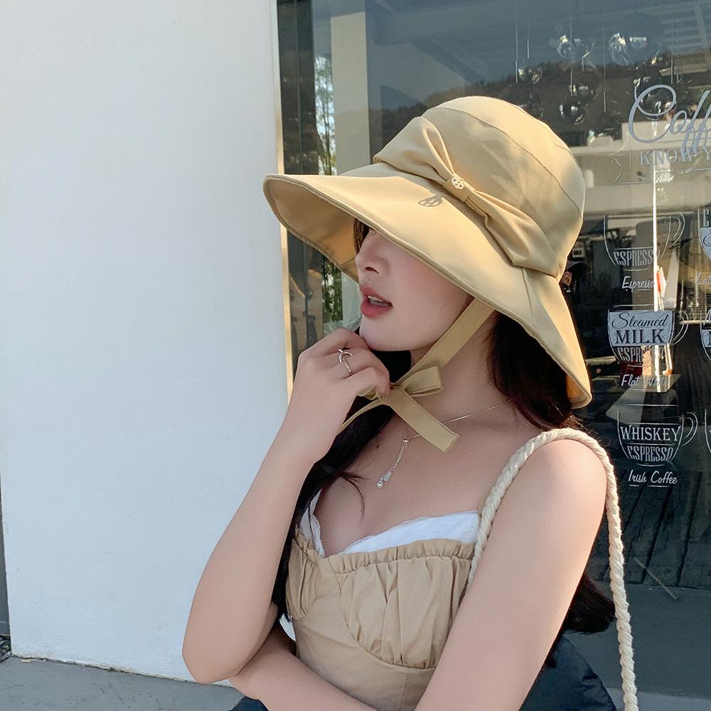 2025 new hat bow solid color basin hat versatile fashion casual bucket hat spring and summer sunshade sun protection