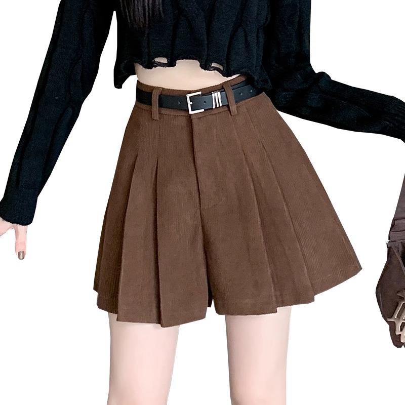 Women's High-Waist Corduroy Pleated Shorts - Slim, Wide-Leg, All-Match Casual for Autumn/Winter 2023