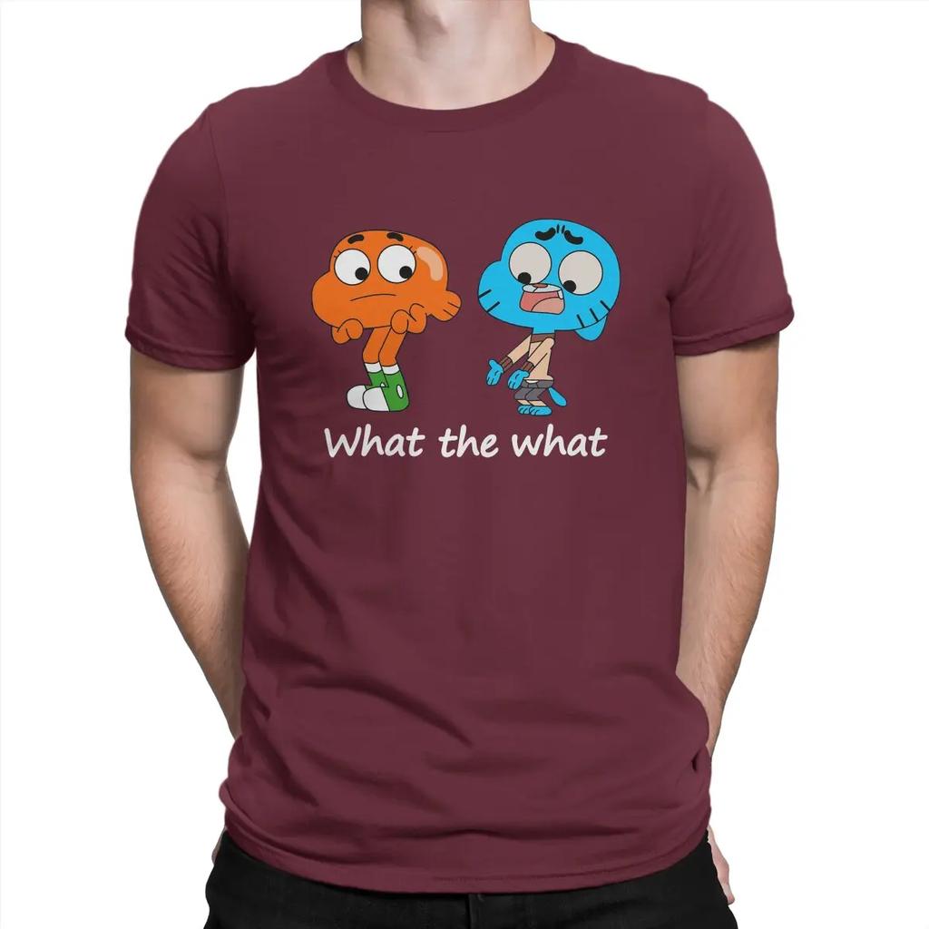 Men's T-Shirt What Novelty Pure Cotton Tees Short Sleeve T-The Amazing World of Gumball T Shirts O Neck Clothing Original