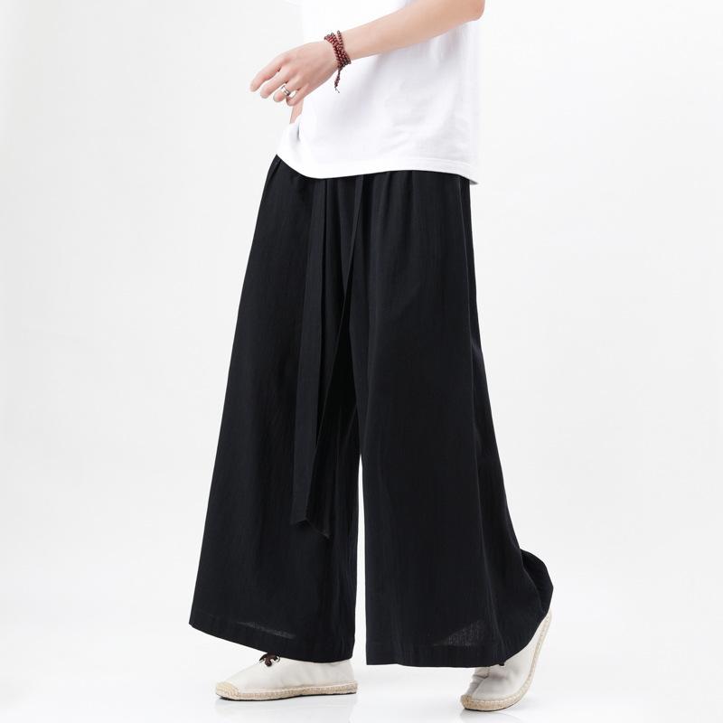 Men's Spring and Summer Solid Color Retro Chinesewide-leg Pants Loose Mid-waist Straight Pants