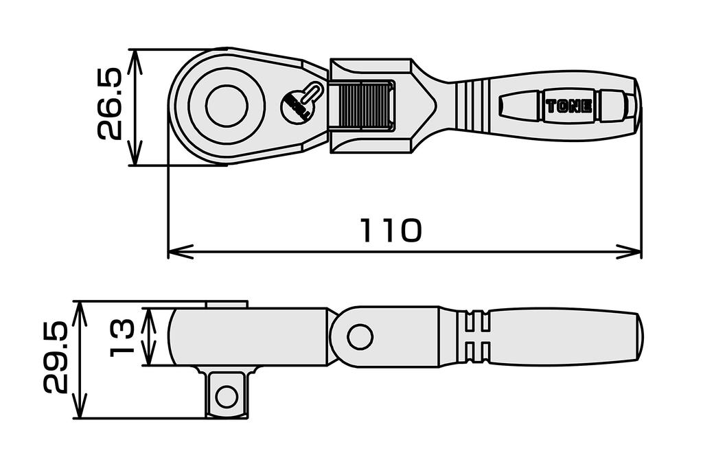 TONE Compact Short Swivel Ratchet Handle Drive (Hold Type) RH4FCHS, 12.7mm (1/2")