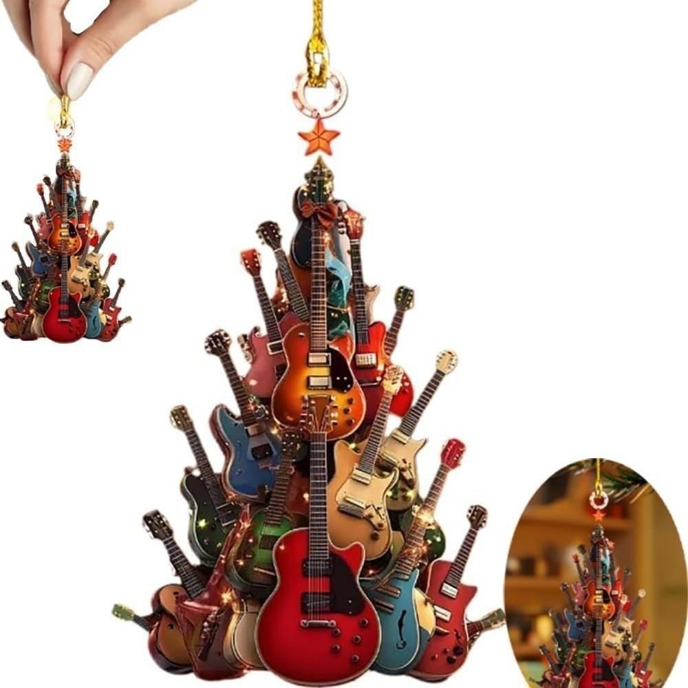 Music Theme Party Guitar Ornaments Acrylic Xmas Tree Ornament  Home Decoration