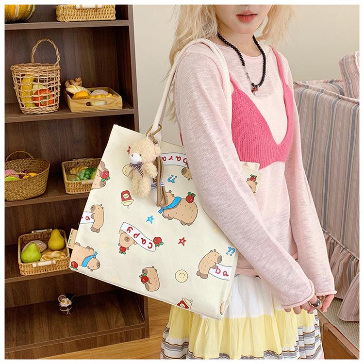 Koreanischer Lazy Style Capybara Canvas Tote & Crossbody Tasche