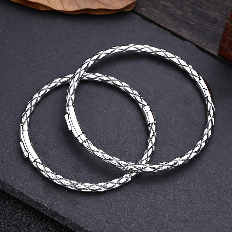 Real Silver Classical Argyle Pattern Open Bangle For Man Woman S925 Sterling Sliver Fashion Style Bracelet Jewelry