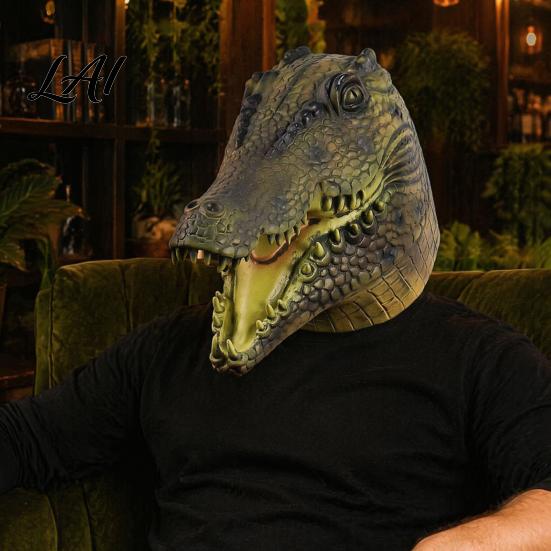 Maschera Comoda a Lunga Indossabilità Realistica Coccodrillo Lattice Testa Intera per Adulti Costume Animale Spaventoso Copricapo Elasticizzato con Prese d'Aria Traspiranti Halloween