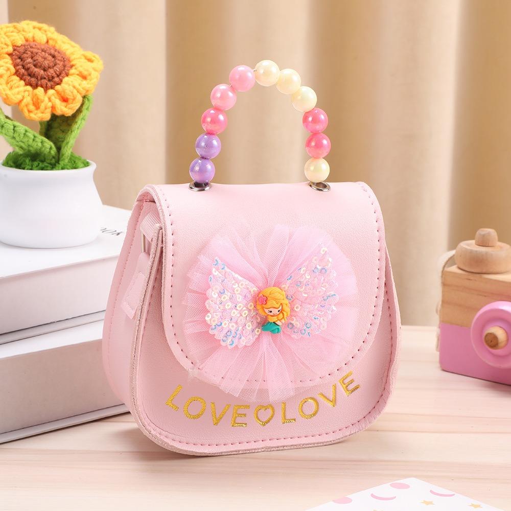 Cute Flowers Children's Handbags Messenger Bag Sweet Girls Pearl Shiny Kids Shoulder Bag Cartoon PU Leather Crossbody Bags
