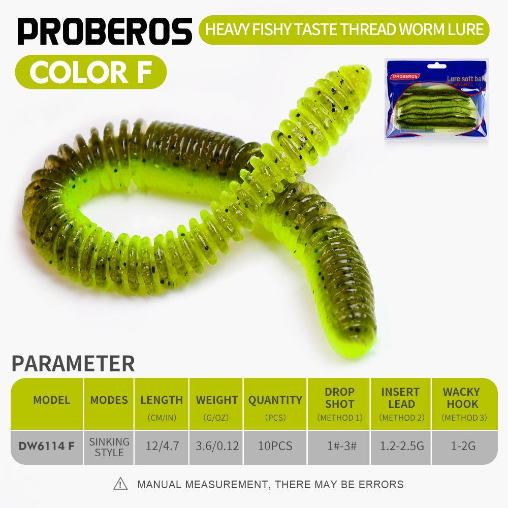 10-Piece Soft Earthworm Lure Set for Drop Shot Rig and Bass Fishing