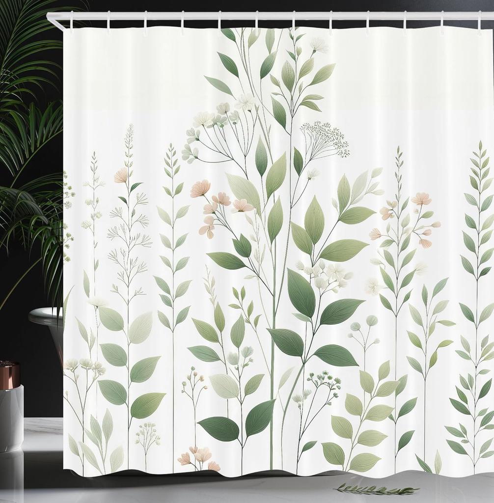 Sage Green Shower Curtain, Hexagon Honeycomb Pattern with Abstract Trippy Ornaments Jade Tones, Cloth Fabric Bathroom Decor Set