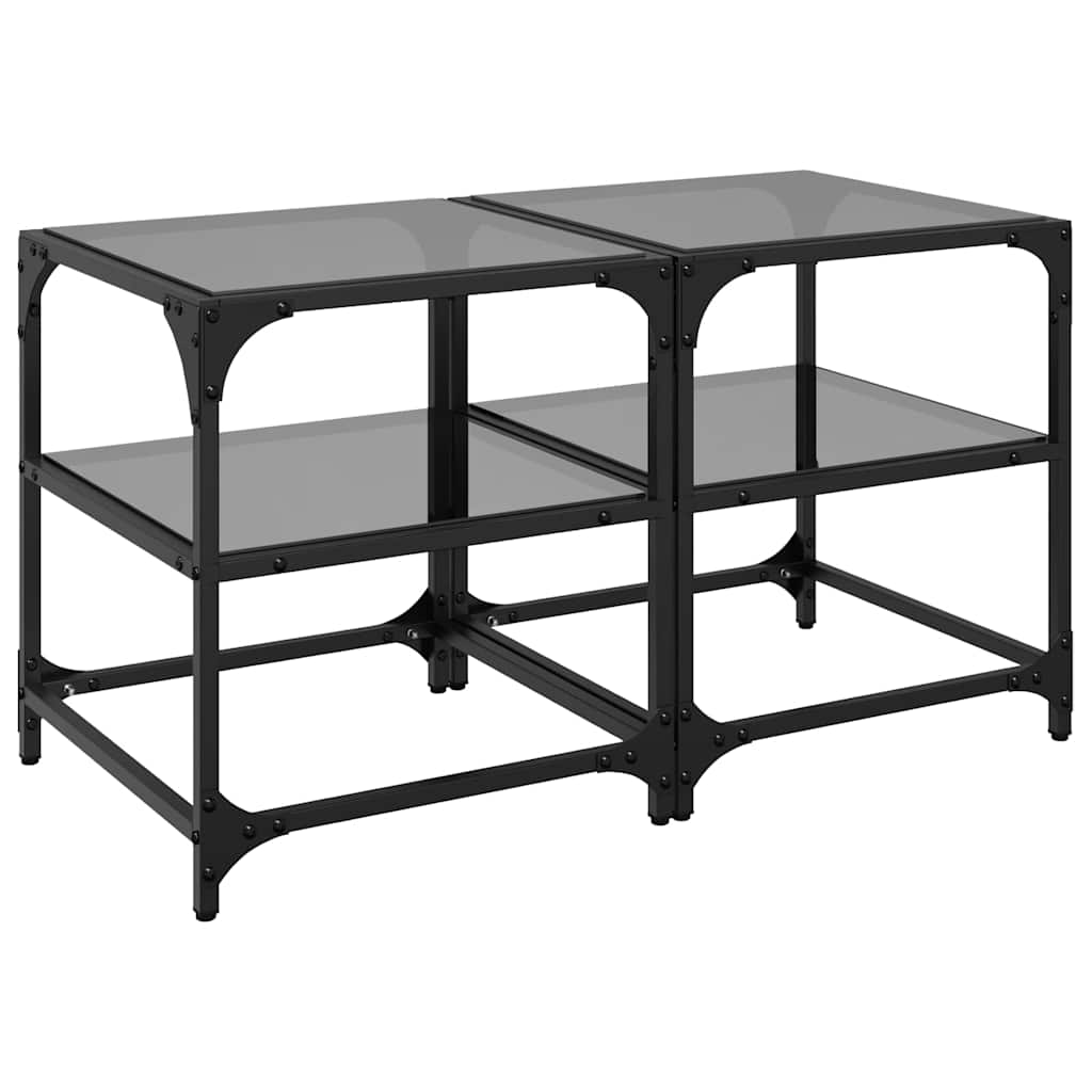 Coffee Tables with Glass Tops 2 pcs Black 40x40x45 cm Steel