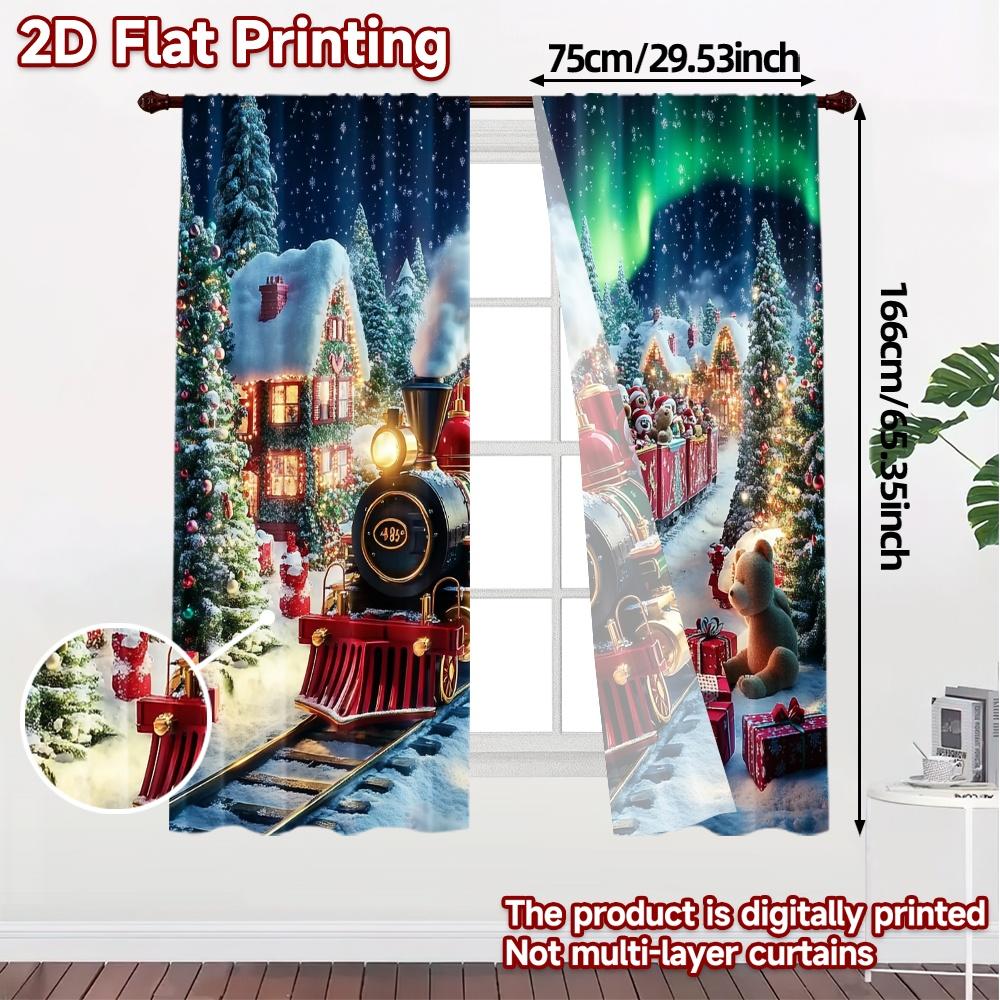2 Stück, Vorhänge Weihnachtszug2 (2) Moderne Vorhänge Polyester Einfach zu Installierende Vorhänge Feiertag für Schlafzimmer, Büro, Küche, Wohnzimmer