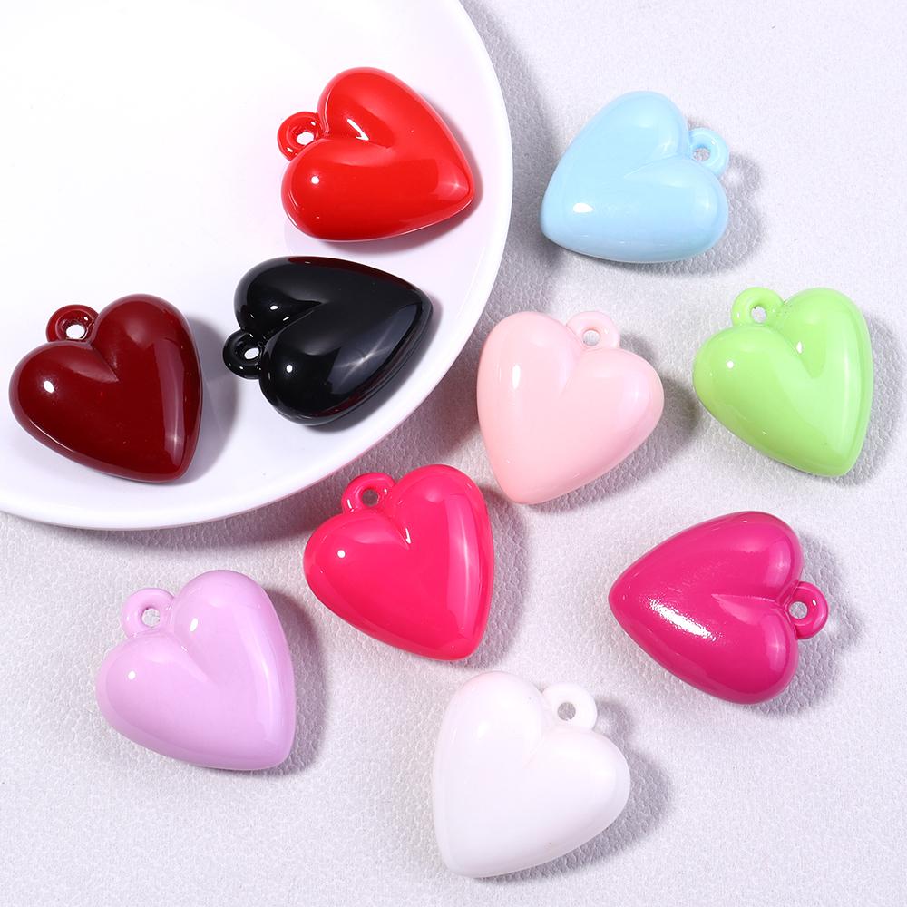 5pcs Heart Acrylic Beads 32X35mm Candy Color Baking Paint Hanging Hole Heart Loose Beads For Jewelry Making DIY Bracelet Pendant