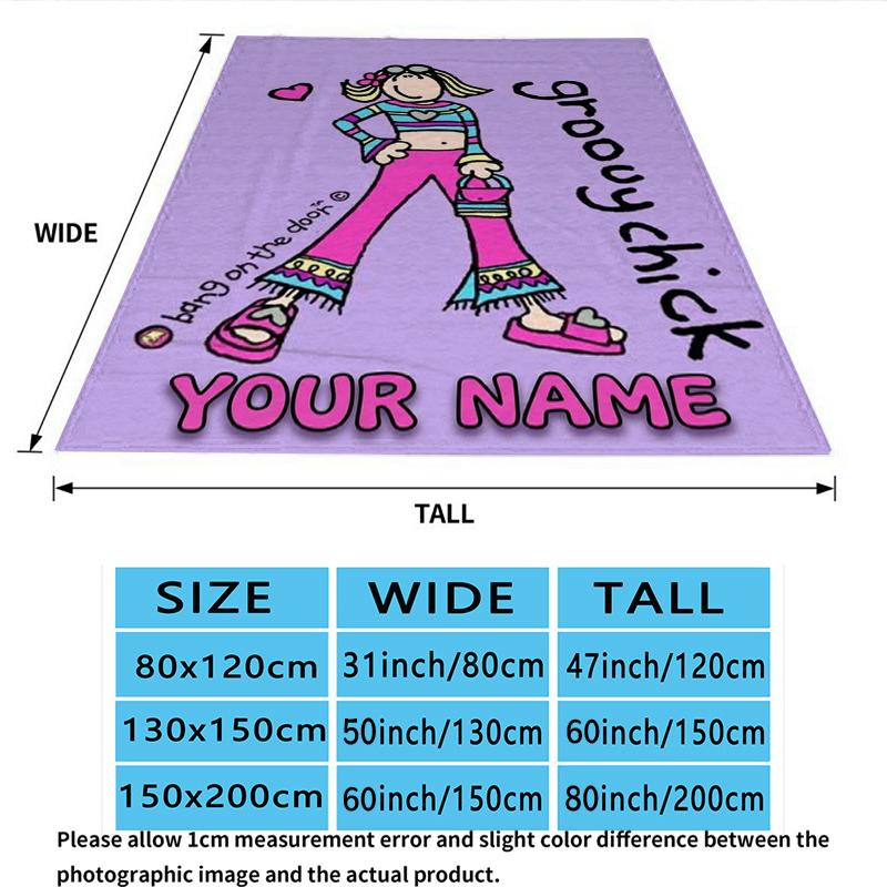 Custom Name Groovy Chick Print Flannel Blanket, High quality Comfortable for All Seasons, Home Decor, Warmth and Comfort, Perfect for Christmas Gifts