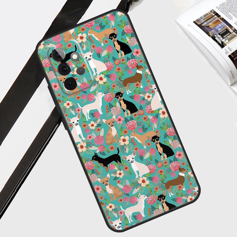 Chihuahua Face Floral Dog Case For Samsung Galaxy A12 A22 A32 A52 A56 A36 A26 A16 A06 A54 A34 A14 A13 A53 A15 A35 A55