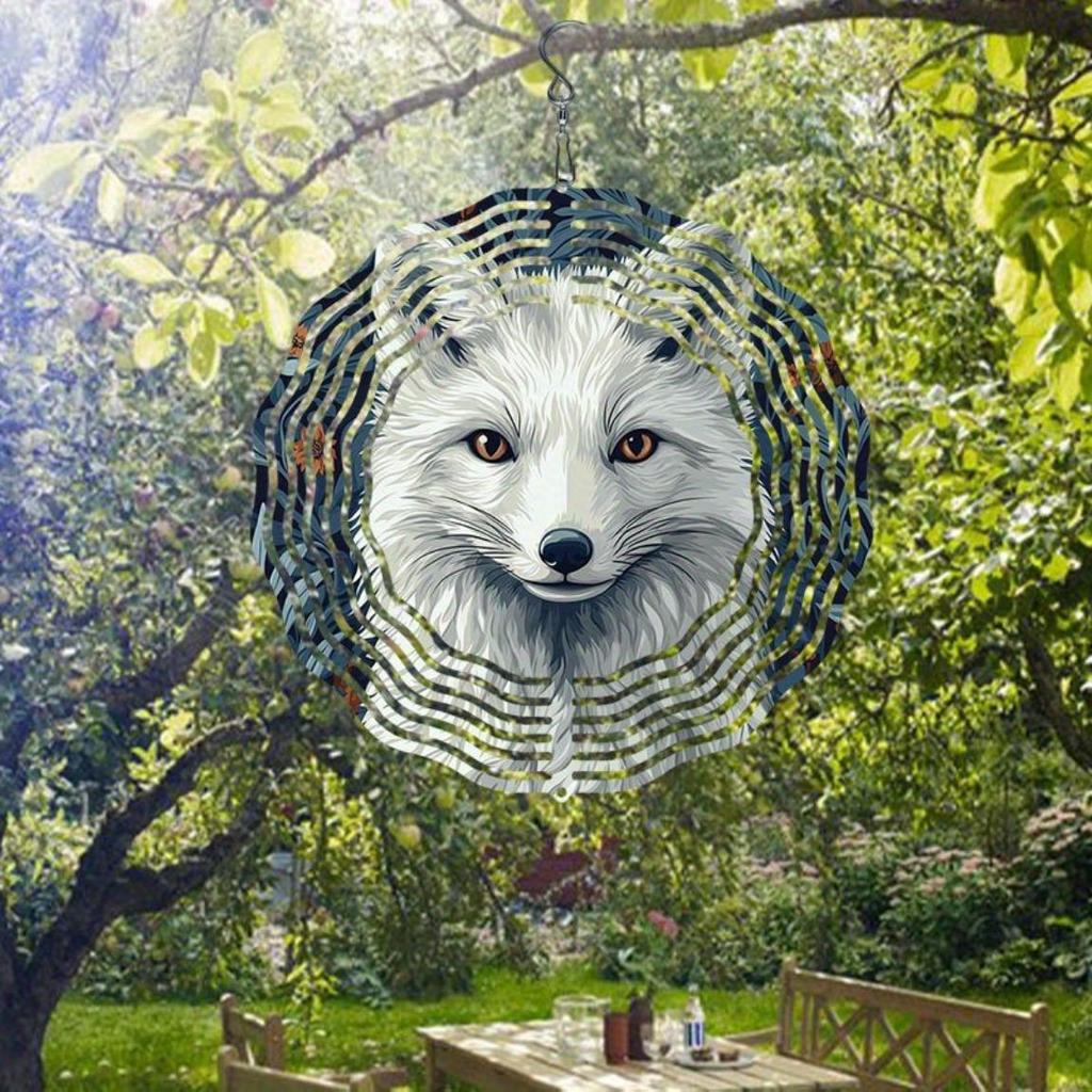 Classic Garden White Fox Metal Rotating Wind Chime Weather Resistant Outdoor Hanging Decor with Soothing Sound Perfect Gift for Christmas