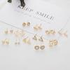 Trendy European & American 12-Pair Geometric Stud Earrings Set