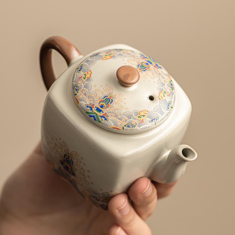 Ru Kiln Square Pot Can Be Raised Open Ceramic Office Light Luxury Handmade Tea Brewer Kung Fu Tea Set High-end Single Teapot