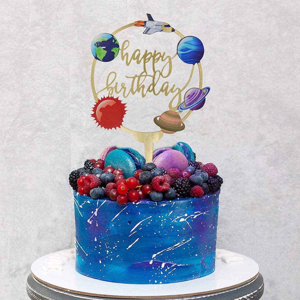Universe Solar System Kids Acrylic Baby Shower Outer Space Party Supplies Cake Topper Cake Decorating Tools Baking Flags