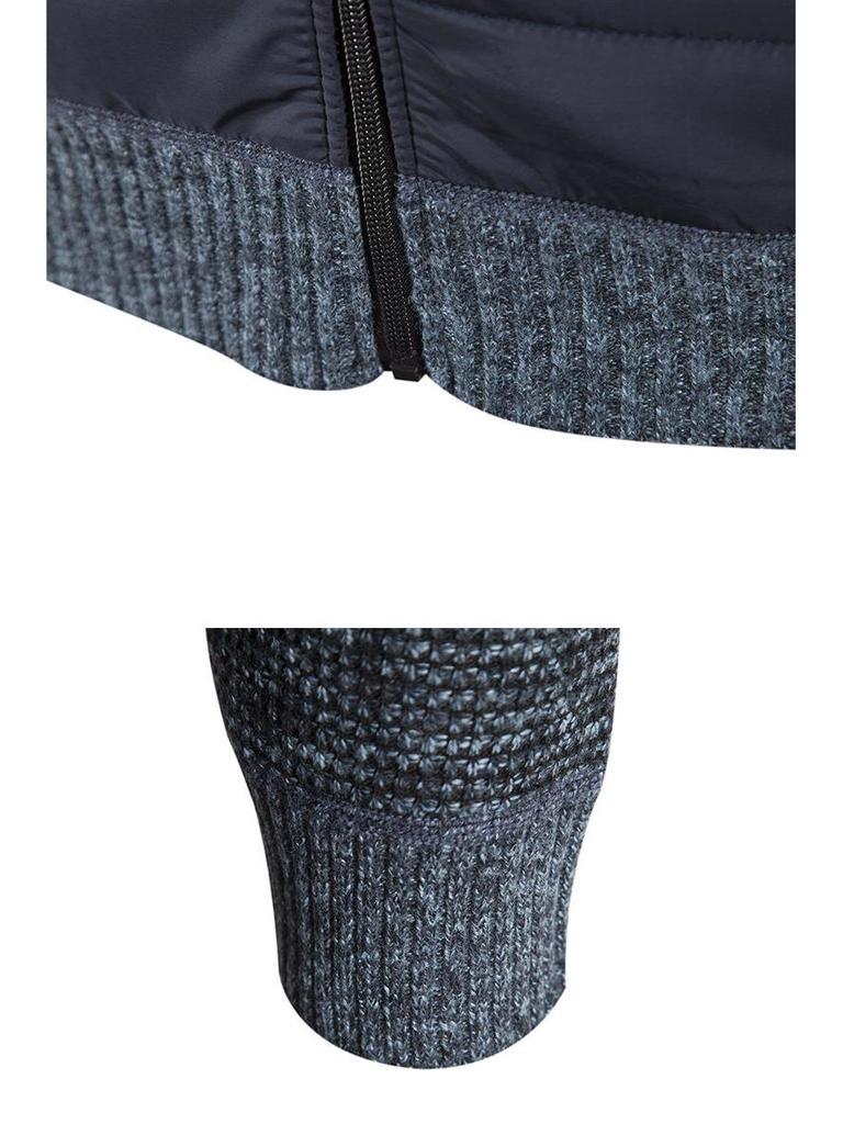 Men's Plus Size Color Block Stand Collar Velvet Cardigan Sweater - Warm, Thickened Knitted Outerwear for Autumn and Winter.