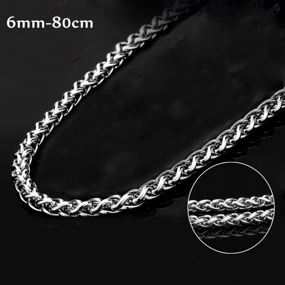 Cool Choker Silver Color Stainless Steel Necklace Metal Collar Heavy Link Braided Wheat Chain