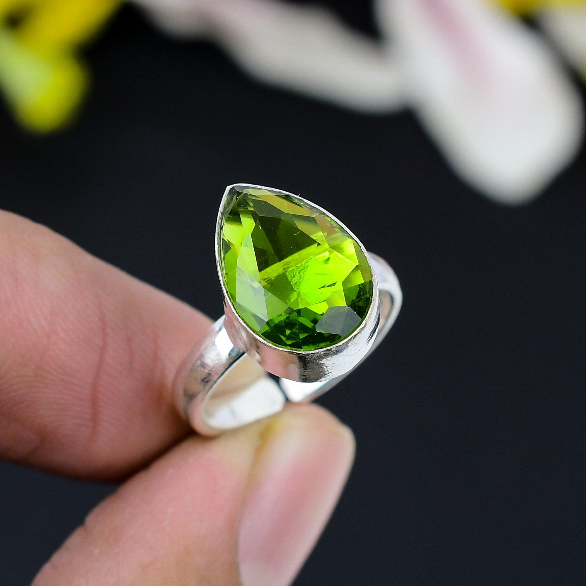 

Peridot Gemstone Handmade 925 Sterling Silver Jewelry Ring Size 7 KG-363