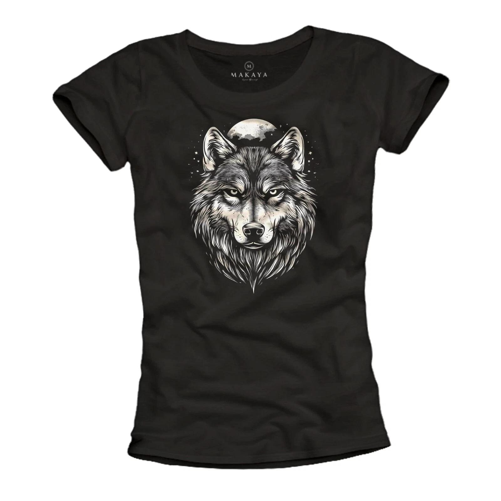 Women s Wolf Head Short Sleeve Shirt Viking Wolf Motif Dogs T-Shirt Women- 3XL