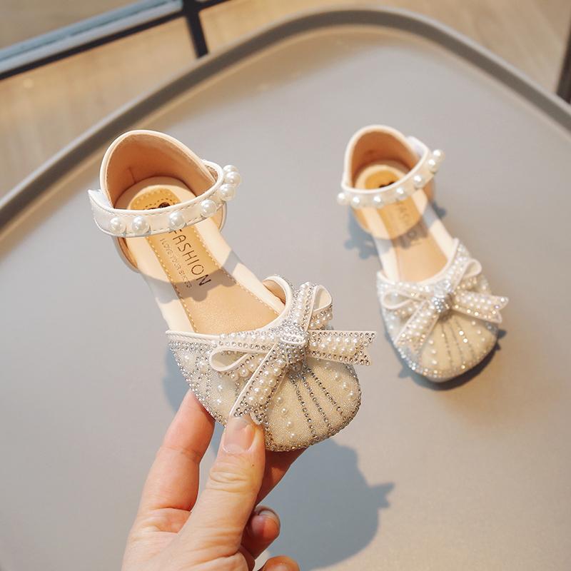 2024 Girls Party Shoes Elegant Sweet Pearl Children's Sandals for Wedding Party Fashion Luxury Kids Princess Dress Single Shoes