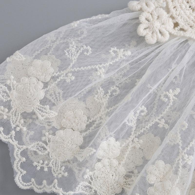 Korean Style Women False Collar Shawl Scarf Elegant Embroidery Lace Pleated Lace-Up Bowknot Shoulder Wrap Poncho Cape