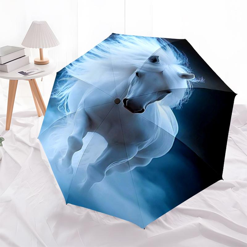 White Horse Fantasy: Automatic Opening/Closing Umbrella with Foldable Design, Ideal for Fans, Travelers, Daily Use, and Festive Gifts!112520