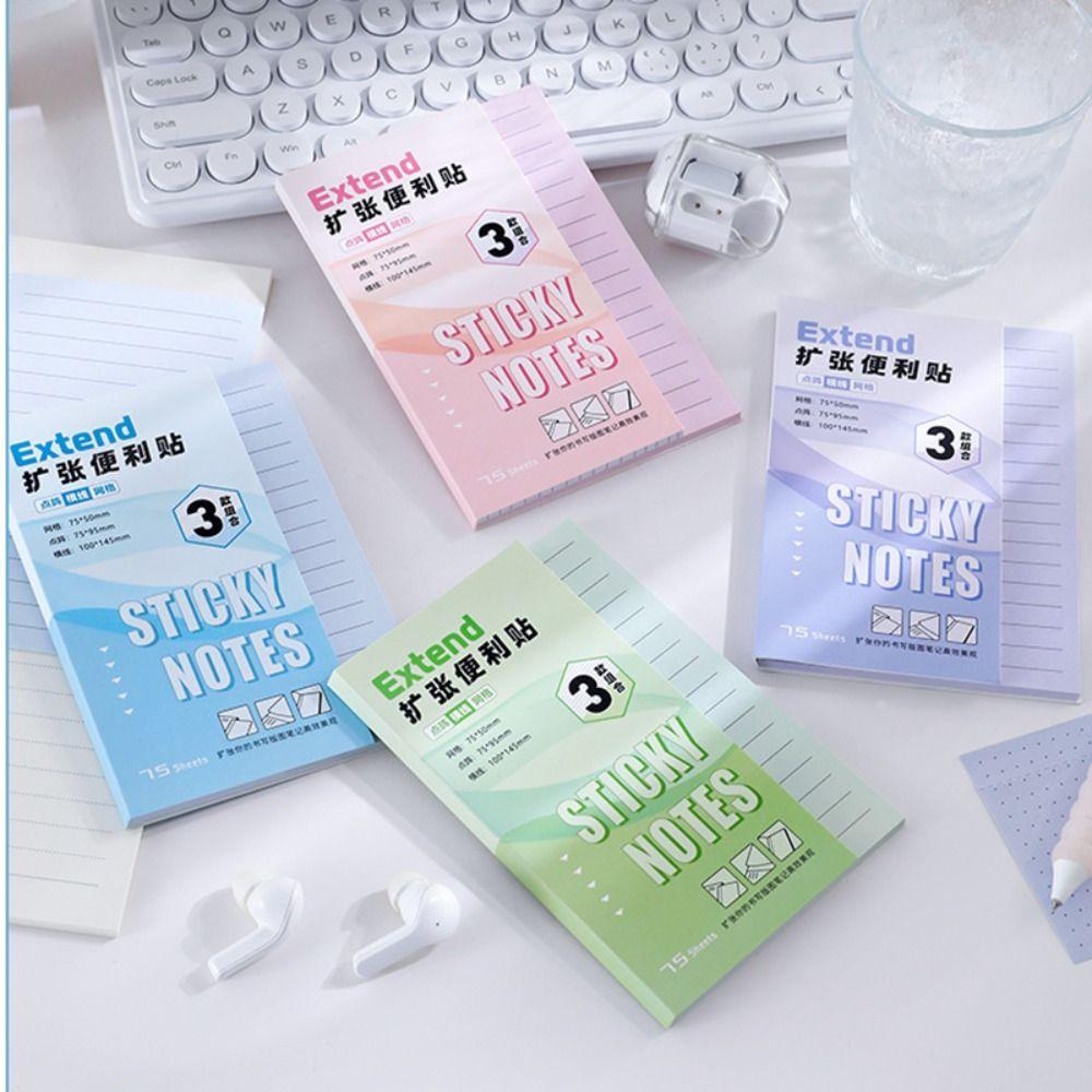 Extendable Foldable Sticky Notes 3-in-1 Lined/Dotted/Grid Self-Stick Notes Self-Adhesive Memo Pads School Office Supplies
