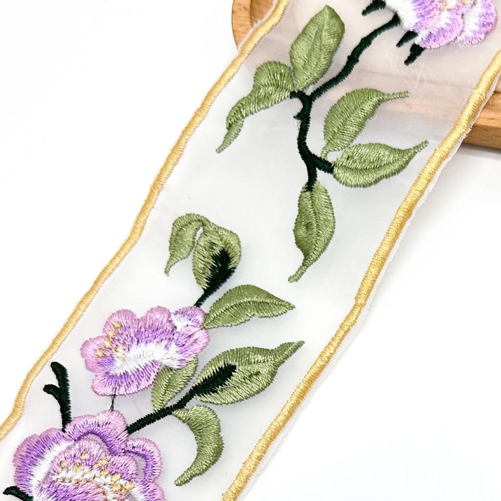 6Cm Ethnic Style Hanfu Cuffs Neckline Belt Decoration Barcode Embroidery Flower Organza Lace Accessories