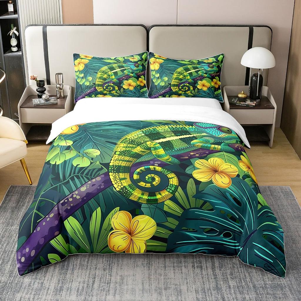 Chameleon Duvet Cover Sets for Teens Queen King Size Lightweight Down Quilt Cover Set  Animal Pattern Bedroom Decor No Comforter