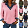 T-shirt casual da donna in maglia a maniche lunghe con colletto e design a pannelli per l'uso quotidiano