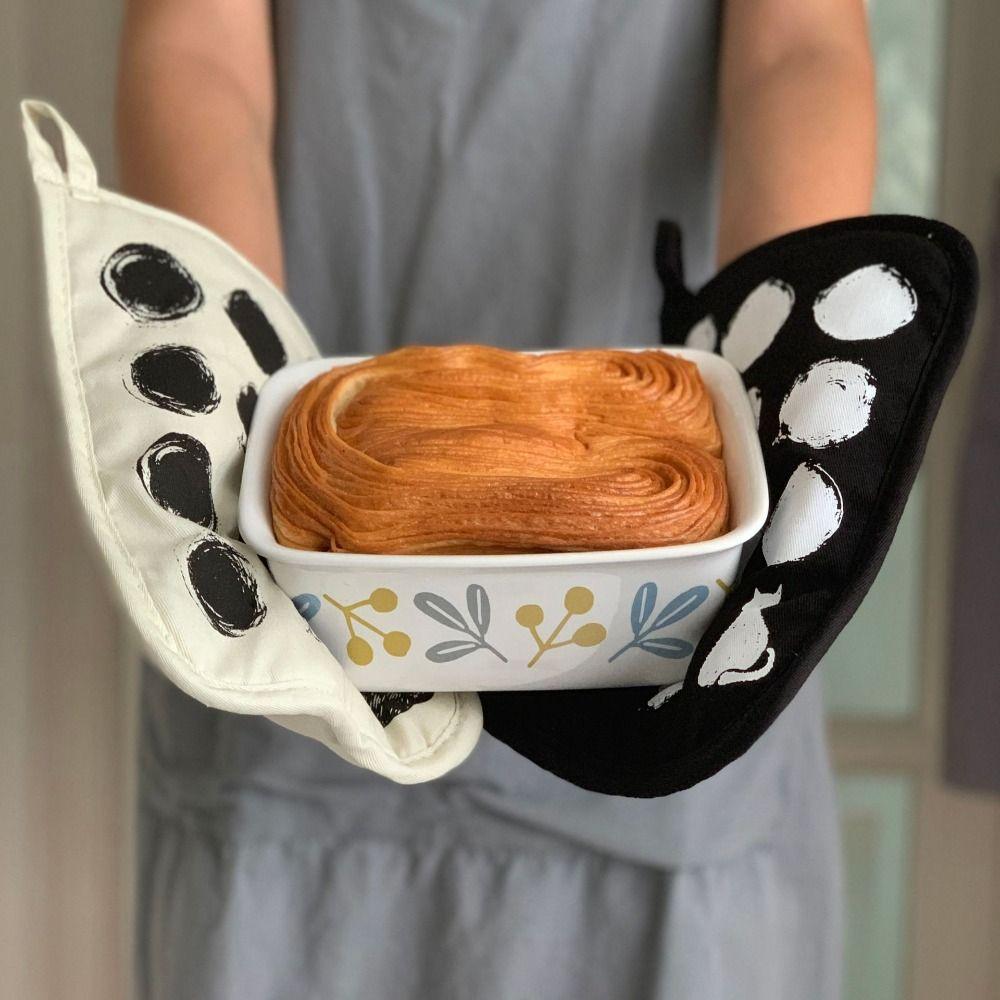 2pcs Cat Pattern Oven Gloves Cotton Anti Steam Gloves Insulation Pad  Garment Steamer Ironing