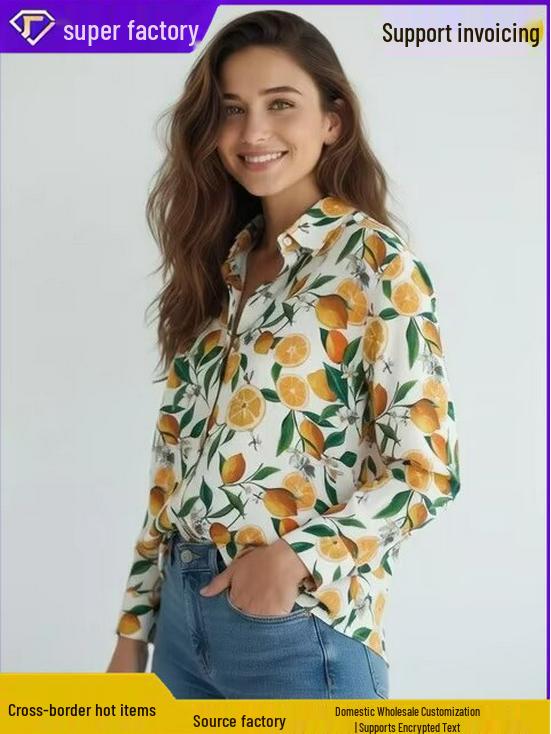 2026 Orange Element Niche Design Loose Long-Sleeve Shirt for Spring/Summer