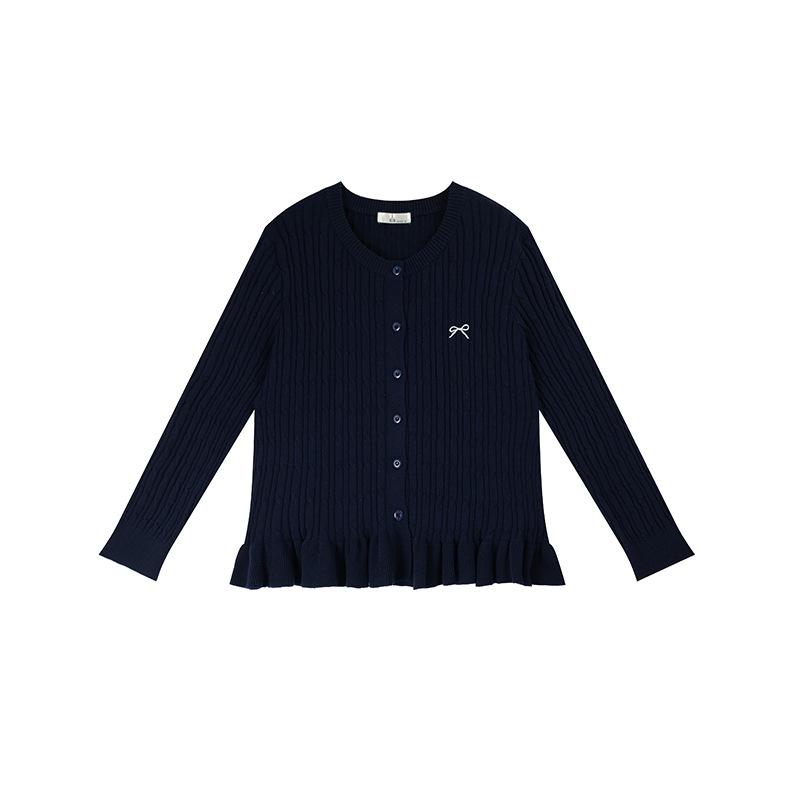 

Spring 2026 Plus Size Women s Bow Embroidery Knit Cardigan F739 - Comfortable & Casual XL темно-синього кольору