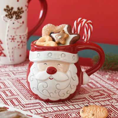 Kerst Keramische Koffiemok Vorm van Kerstman Koffiemok Eland Reliëf Kop Ontbijt Dessert Melkmok voor Kinderen Kerstcadeau