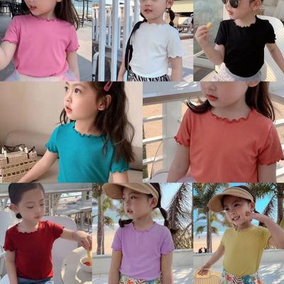 Girls Casual Ice Silk Short Sleeved T-shirt Summer Children Ear Edge Top 2-10 Years Old Girl Versatile Half Sleeved Clothes