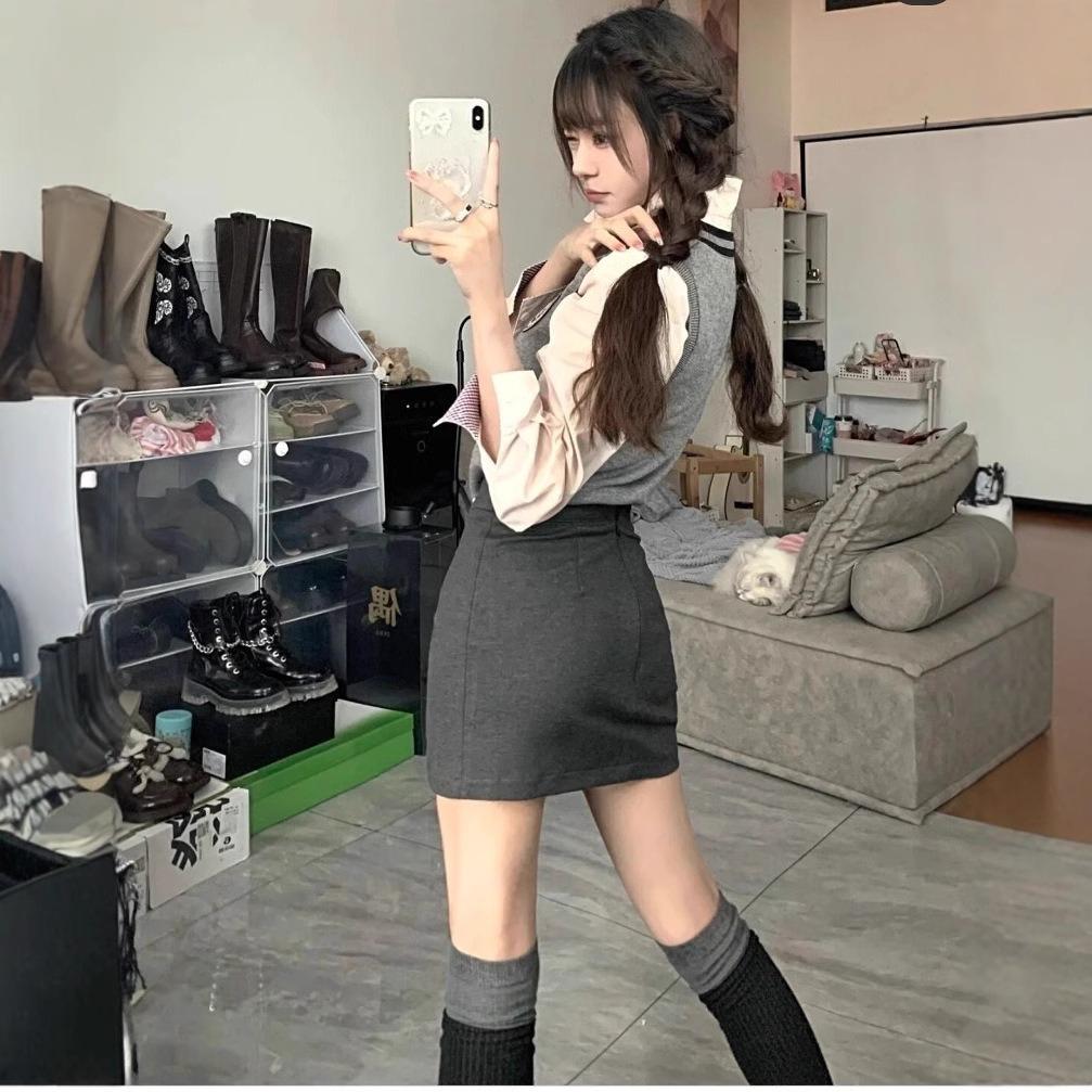 XS Kurzer Rock für zierliche Figuren Streckender und formender Effekt XXS Extra Kleine Größe Eng anliegender Bleistiftrock Herbst Winter College-Stil