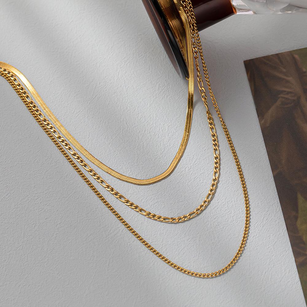 316L Stainless Steel Gold 3 Chains Necklace For Women Punk Street Trend Rustproof Neck Jewelry Gift Bijoux