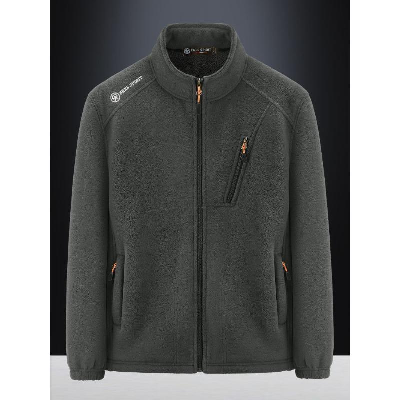 Fuzzy Sherpa Jacket for Men Casual Full Zip Stand Collar Fall Winter Warm Outwear Polar Fleece Jackets Men's Outdoor Hiking Soft Coat With Pockets
