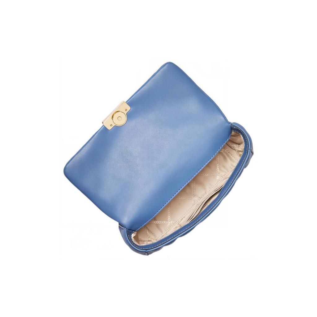 Michael Kors MK Tribeca Plaid Striped Quilted Chain Solid Color Lambskin Pillow Bag Women Handbags Light-Blue 30R4G2RL5L-457