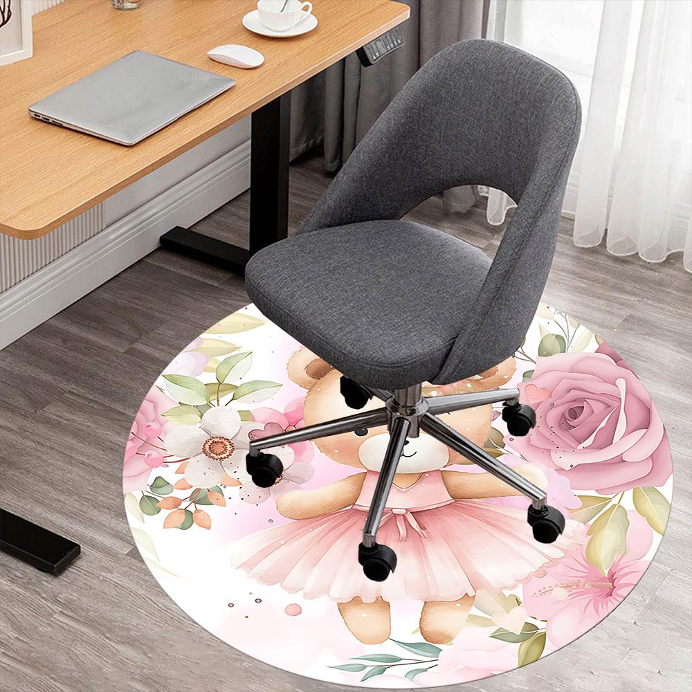 1 Stück Bär, Blumen Runde Stuhlmatte Teppich - Rutschfest, Fußmatte für Büro, Schlafzimmer und Innenraumdekoration c1125184