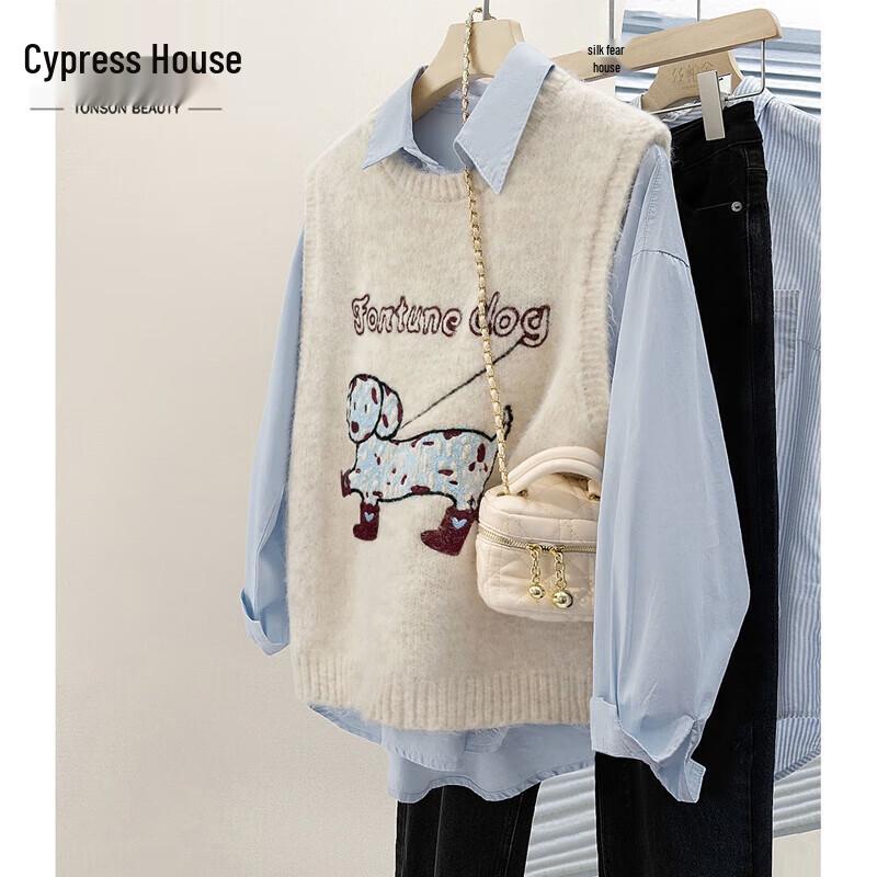 

Женский мультяшный жилет-пуловер с животным из смесовой шерсти One Size