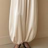 Women Satin Bloomers, High Waist Wide Leg Trousers, Pure Color Loose Fit Flowing Pants for Office Date Night Casual Daywear