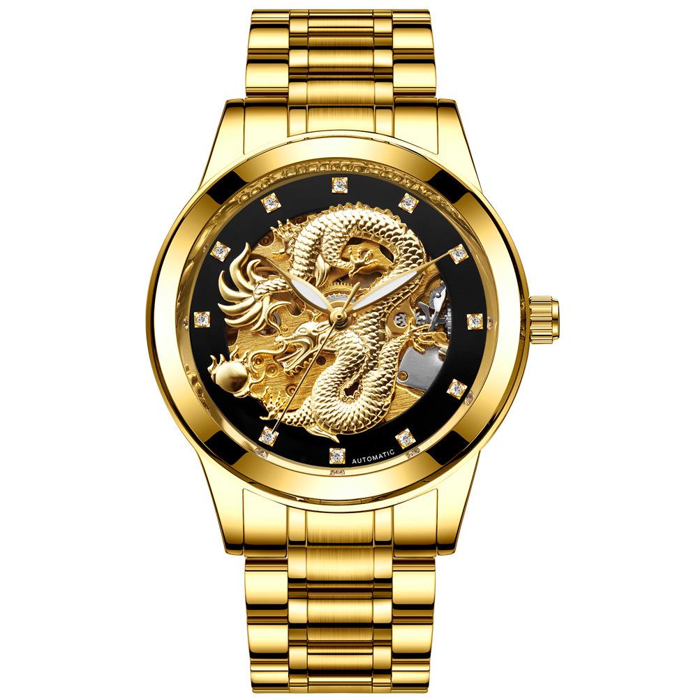 Modun Men s Gold Dragon Skeleton Watch: Genuine Leather, Multifunctional, Waterproof, Automatic