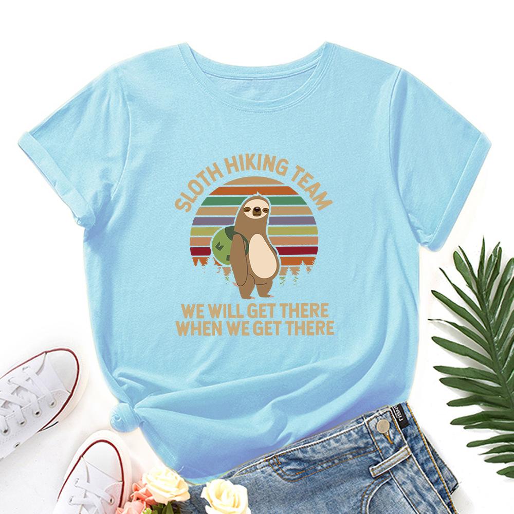 

Рюкзак Принт Ленивец Свободная Футболка с Коротким Рукавом из Чистого Хлопка с Круглым Вырезом Женские Футболки 3XL