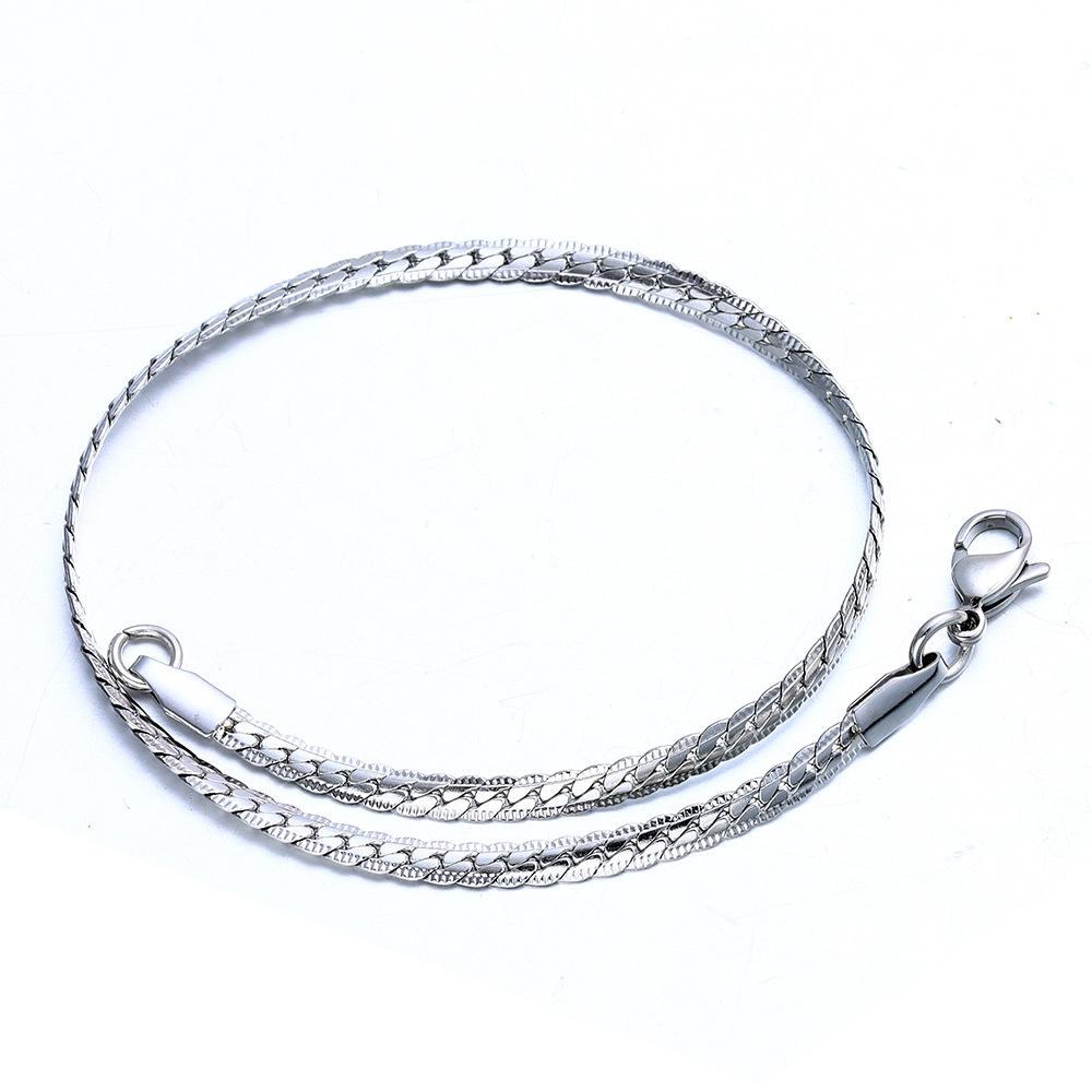 3mm Stainless Steel FR Embossed NK Chain Necklace For Women Men Hip Hop Jewelry Silver Color Cuban Chain Jewelry Accessories 45cm