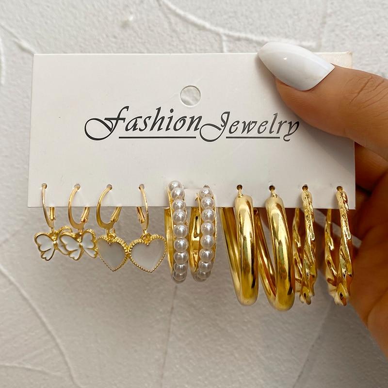 iF ME Fashion Cheap Jewelry Vintage Gold Stud Earrings for Women Bohemian Fashion Moon Star Butterfly Heart Stud Earrings Jewelry