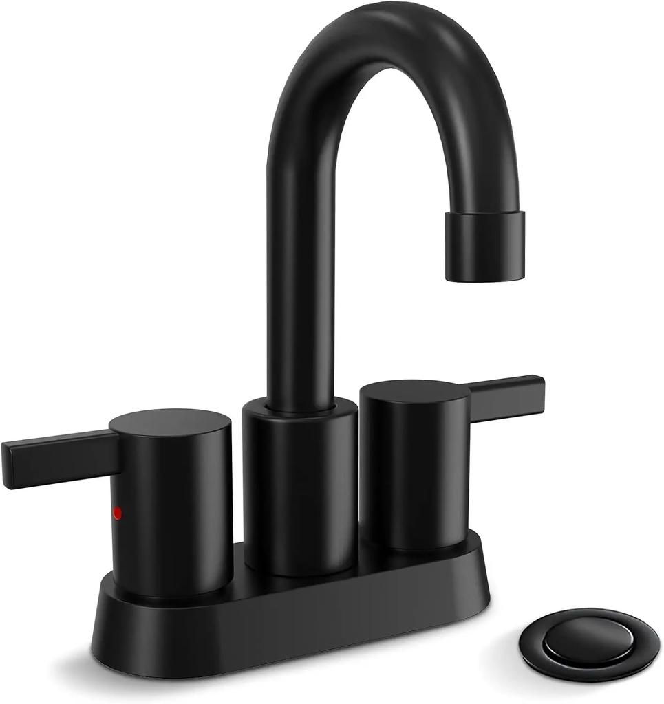 2 Handle Centerset Matte Black Lead-Free Modern Bathroom Faucet, 4 Inch 360 Swivel Spout 2-3 Hole RV Bathroom Vanity Sink Faucet