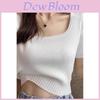 T Shirt Women Summer Knit Short Sleeve With Square Neck And Embroidery For Casual Wear
